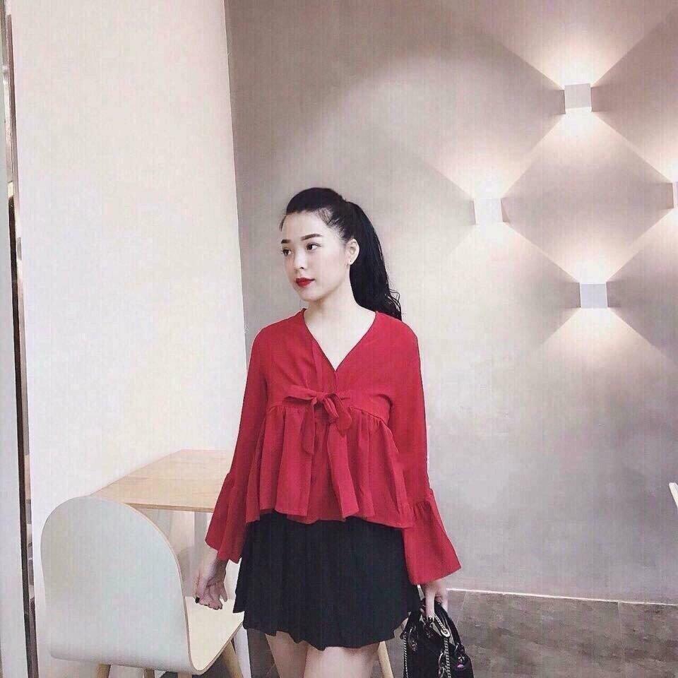 Áo sơ mi von thắt dây tay xòe form rộng TTS0044
