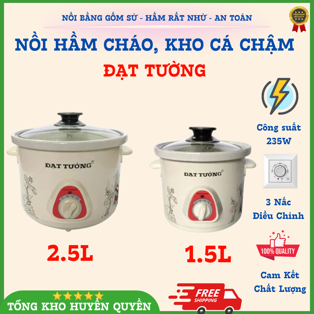 Nồi kho cá hầm cháo chậm đa năng Đạt Tường 1.5L - 2.5L