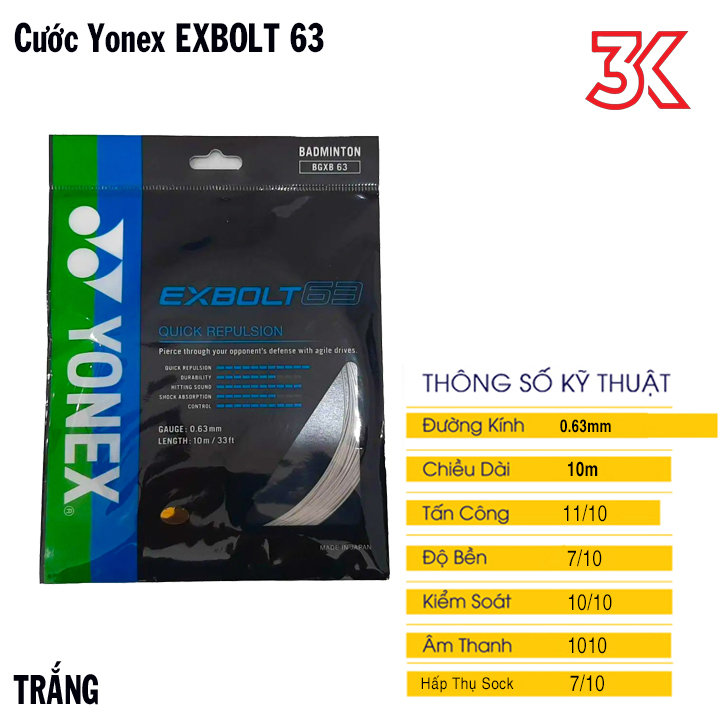 Dây cước căng vợt yonex bg exbolt 63 chính hãng tặng mã 50k freeship