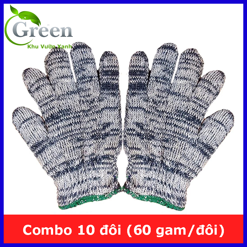 Combo 10 Đôi Bao Tay Len Bảo Hộ Lao Động, Làm Vườn Màu Muối Tiêu Loại 60G/Đôi