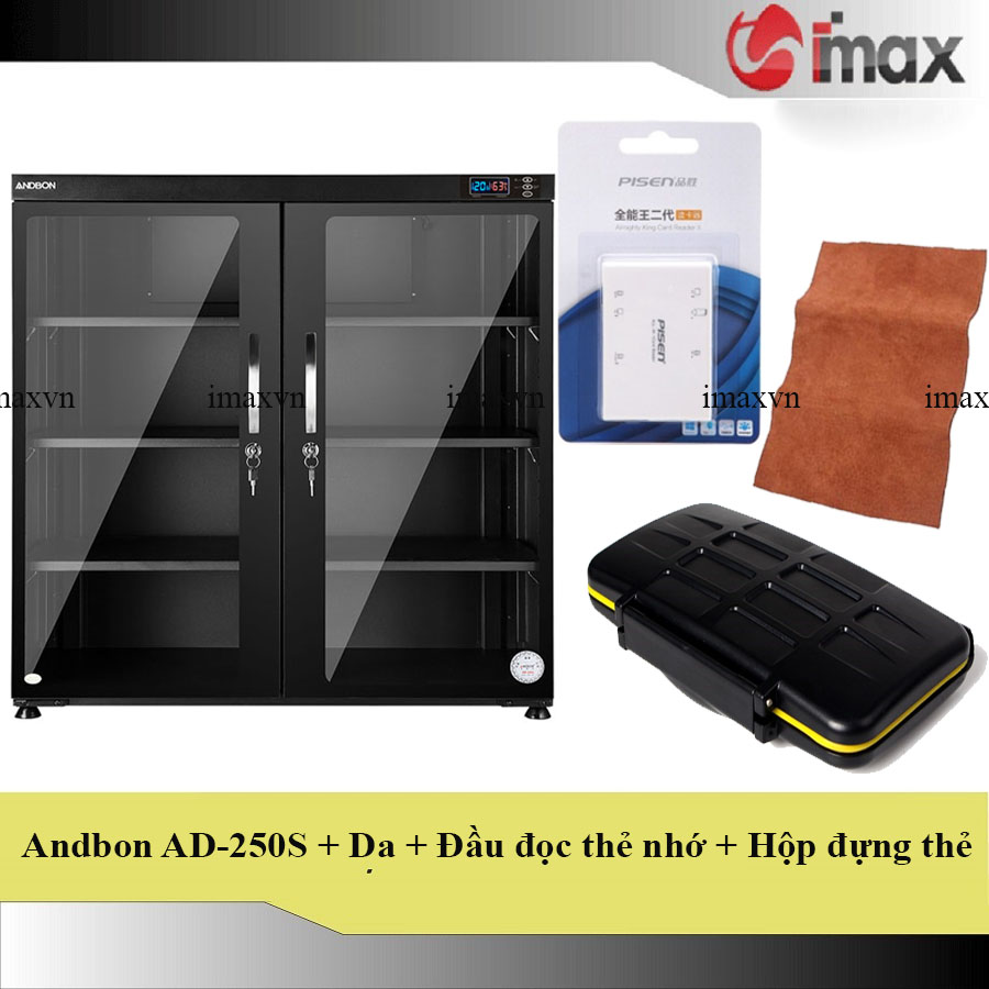 Tủ chống ẩm Andbon AD-250S (250 Lít) - Công nghệ Japan + Hộp đựng thẻ chống nước + Đầu đọc thẻ All in one Pisen 2.0 + Tặng da cừu lau len (Da thật)