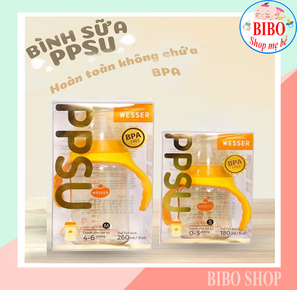 Bình Sữa Cổ Rộng Nhựa PPSU Chịu Được Nhiệt Độ Cao 180ML-260ML BPA REE Núm Ty Silicon Mềm