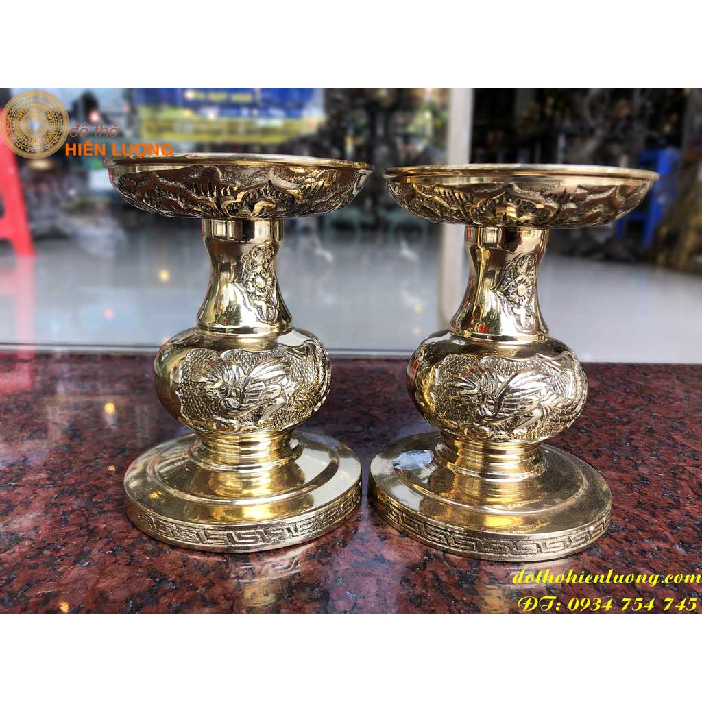 Chân đặt nến bằng đồng thờ cúng 10cm-11.5cm-13cm