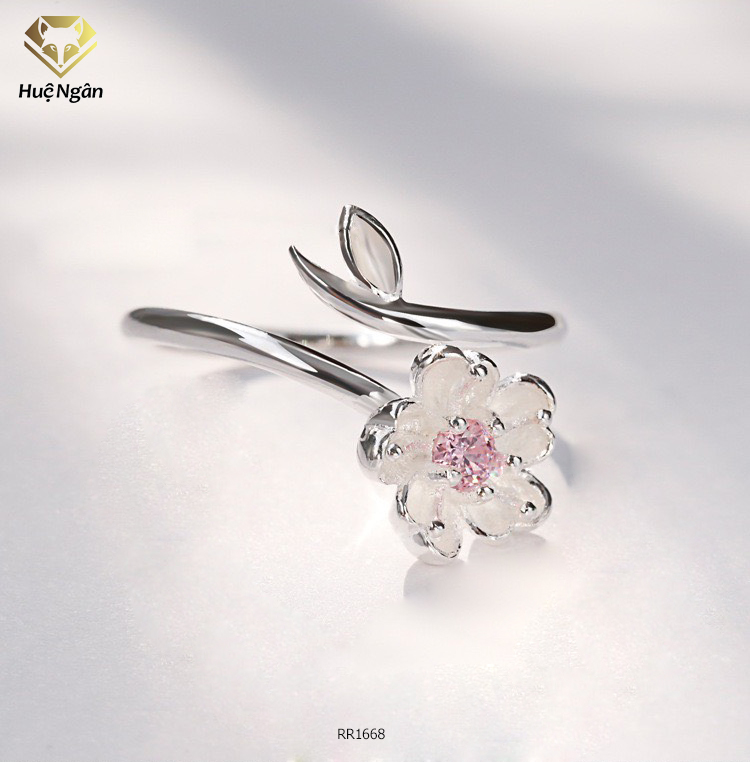 Nhẫn nữ trang sức bạc ý s925 bạc xinh - hoa anh đào rr1668