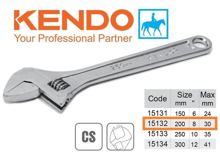 Mỏ lết 200mm 8inch độ rộng max 30mm cs KENDO 15132