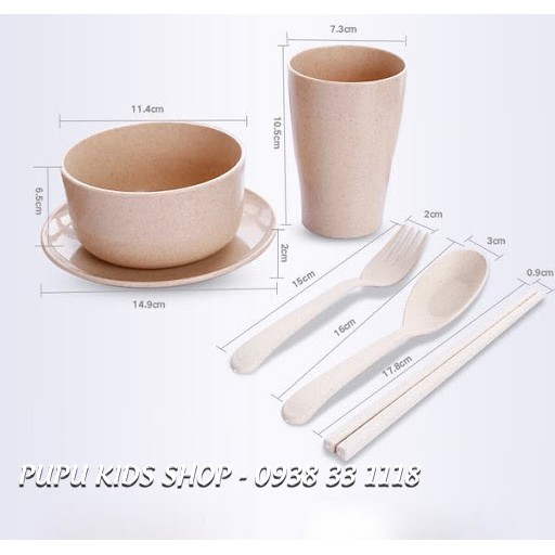 Set Ăn Dặm Lúa Mạch Gồm Đĩa Bát Cốc Thìa Nĩa Đũa Cho Bé