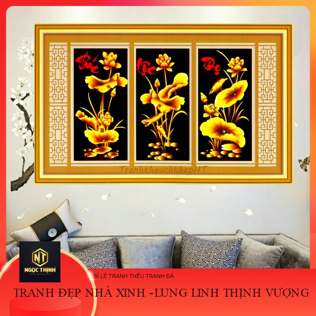 Tranh đính đá phúc lộc thọ hoa sen vàng vs111 – tự đính