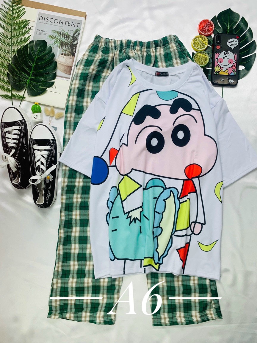 [HCM]Sét Áo Cotton  Quần Ca Rô Quảng Châu  Cao Cấp