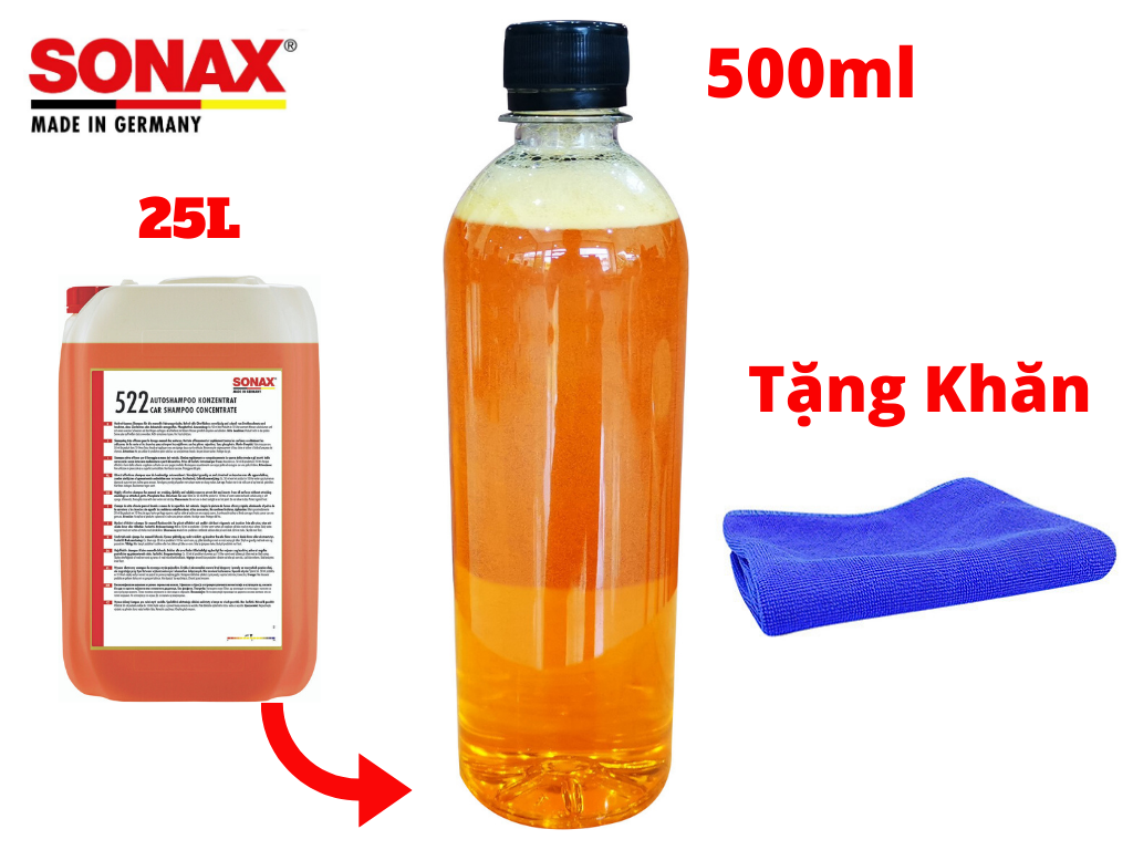 [HCM]Nước Rửa Xe Sonax 500ml Đậm Đặc Chiết Từ Bình 25l Tặng Khăn