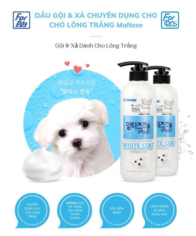 Dầu gội và xả dành cho chó lông trắng Forcans 550ml