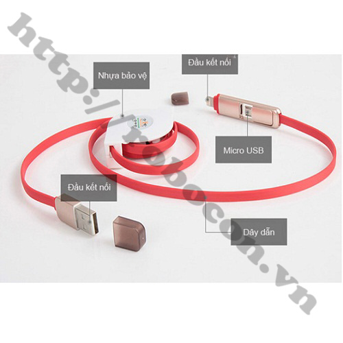 [HCM]Cáp sạc dây rút 2 đầu Lightning-MicroUSB.