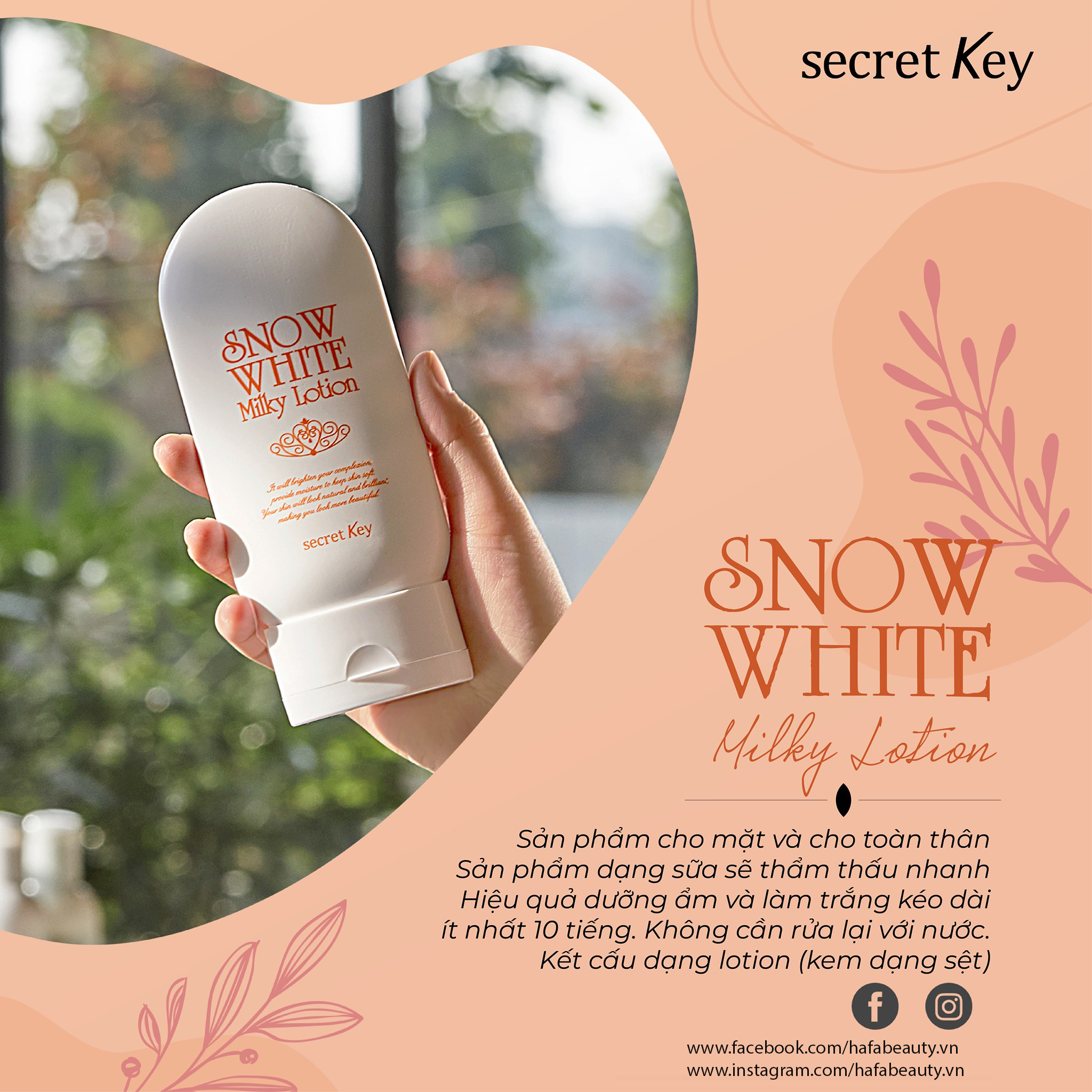 Sữa Dưỡng Trắng Da Toàn Thân Secret Key Snow White Milky Lotion 120g + Tặng Mặt Nạ 3W Clinic - HAFA STORE