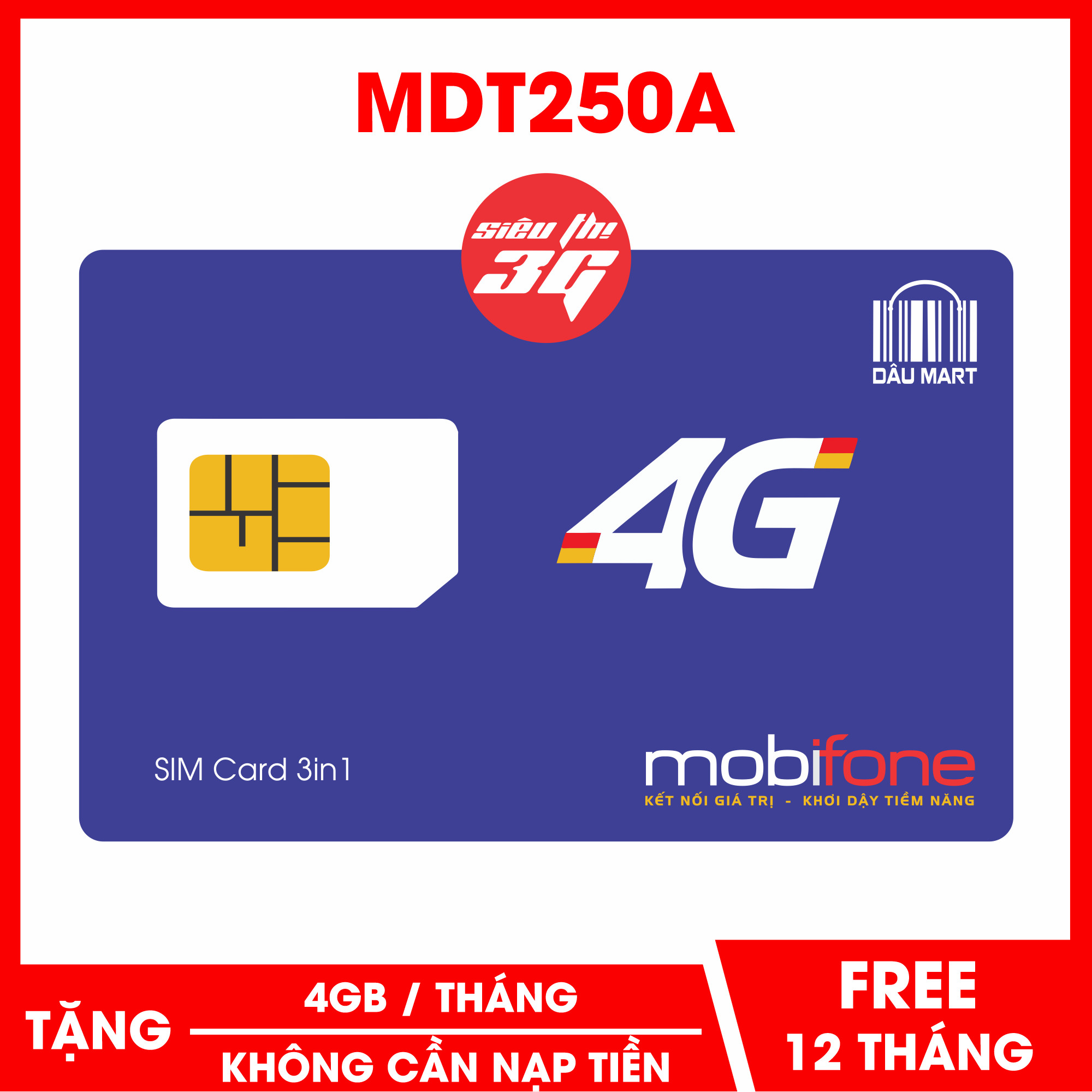 Sim 4G Mobifone trọn gói không nạp tiền MDT250A MDT350 vào mạng thả ga từ MƯỜNG THANH ROYAL FREESHIP - CHƯA KÍCH HOẠT.