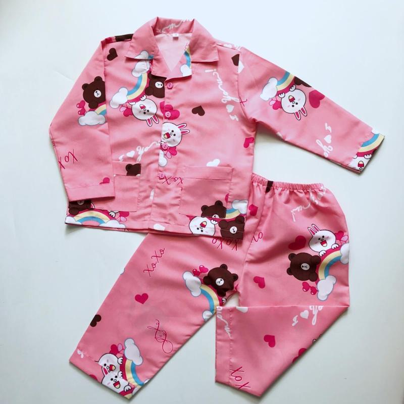 Nơi bán Pijama cho bé kate thái hình Gấu thỏ Lines Hồng 10-40kg