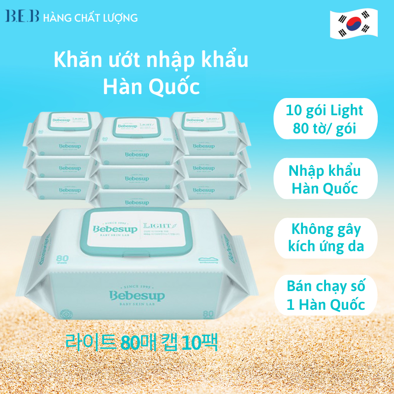 Combo 10 gói khăn ướt không mùi Hàn Quốc cho bé- Light80