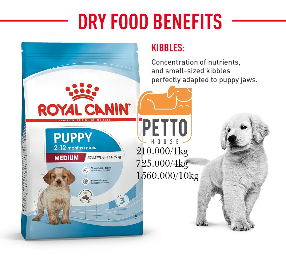 Royal Canin Medium Puppy 4kg hạt khô thức ăn cho chó con dưới 12 tháng tuổi giống chó size vừa / trung bình sản xuất tại pháp