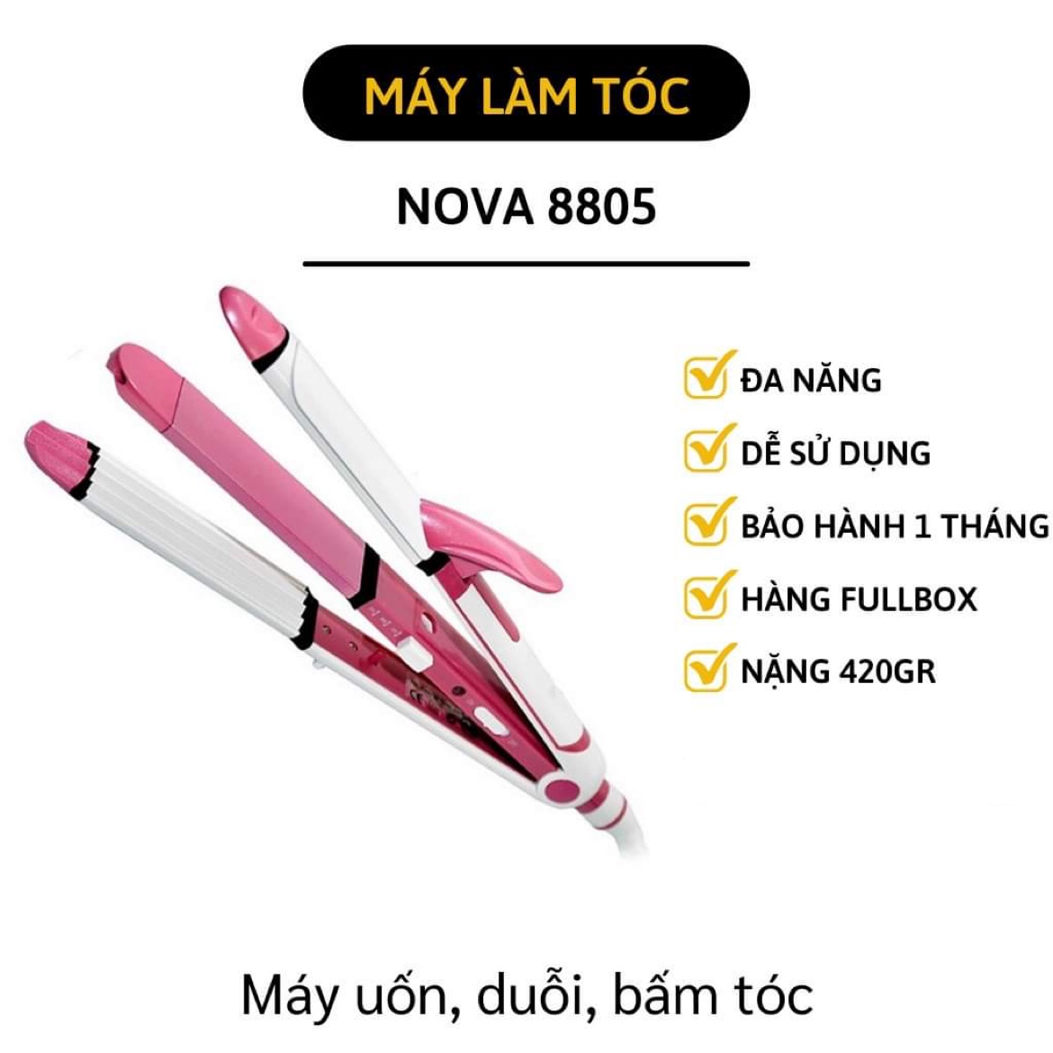 Máy làm tóc freeship máy uốn tóc mini duỗi bấm dập xù 4in1 nova sh-8805