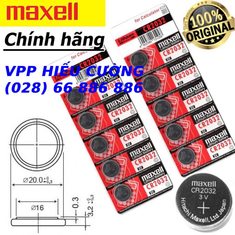Pin nút CR 2032 (5 viên/ vỉ ), Maxell ( chính hãng ). DO VPP HIẾU CƯỜNG CUNG CẤP
