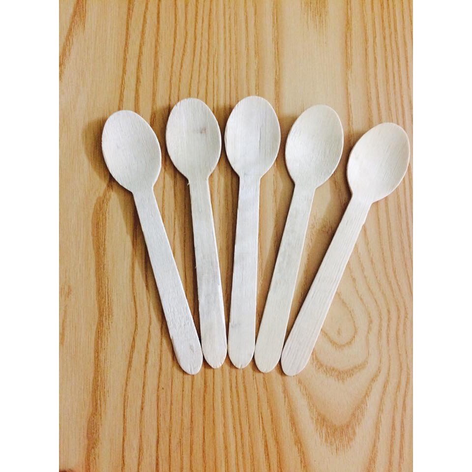 MUỖNG (THÌA) GỖ dài 16cm, dùng 1 lần - COMBO 100 cái