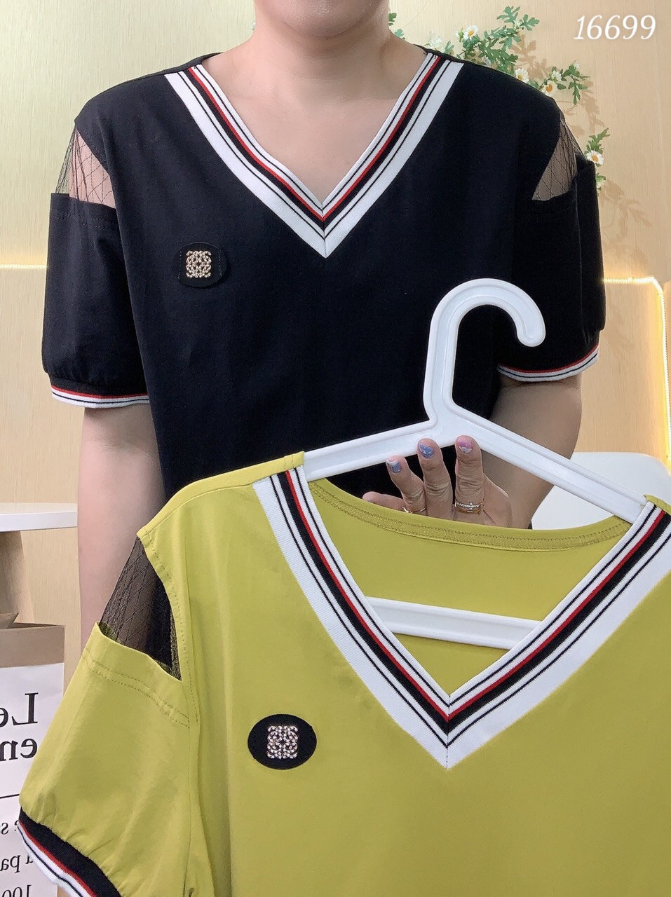 Ao thun BIGSIZE A.cổ tim viền sọc 16699