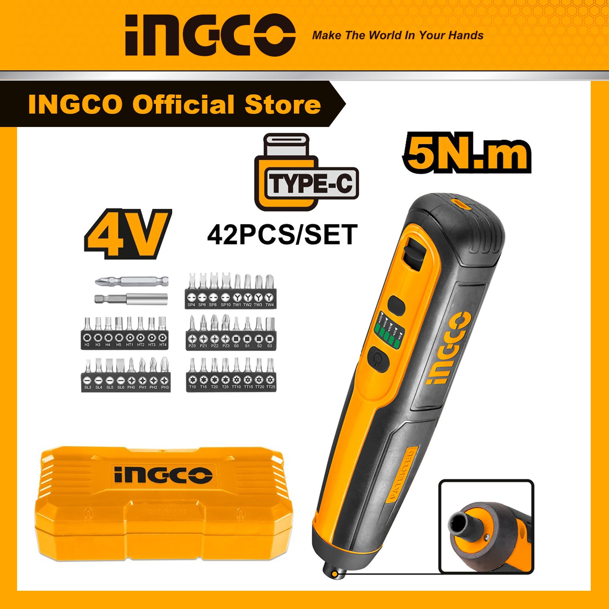 Máy siết vít dùng pin 4v ingco csdli0406 cổng sạc usb type-c lực siết 5nm