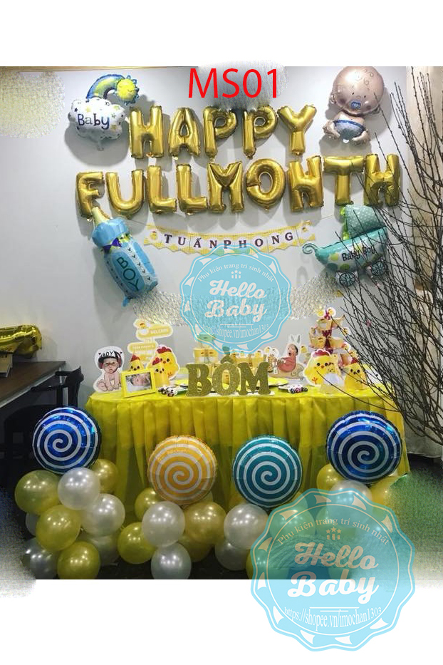 Set bóng trang trí sinh nhật đầy tháng cho bé (Kèm Bơm + Keo) - Hello Baby
