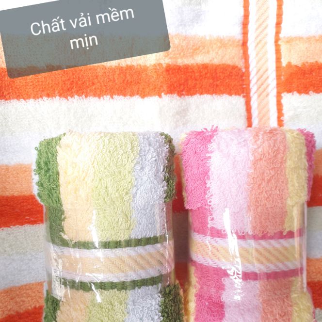 [HCM]Khăn mặt 4 tấc cotton sọc đũa hồng (28x 42 cm)