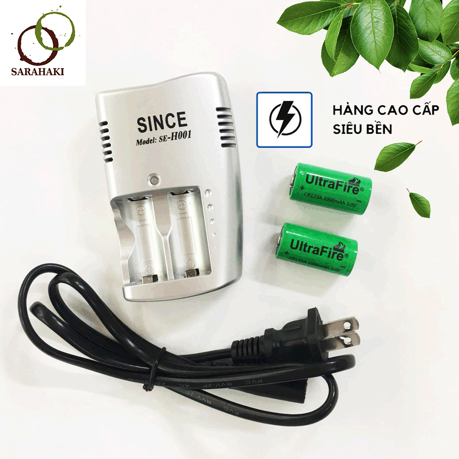 1 máy sạc pin cr123a kèm 2 pin sạc máy ảnh cr123a 1000mah chính hãng