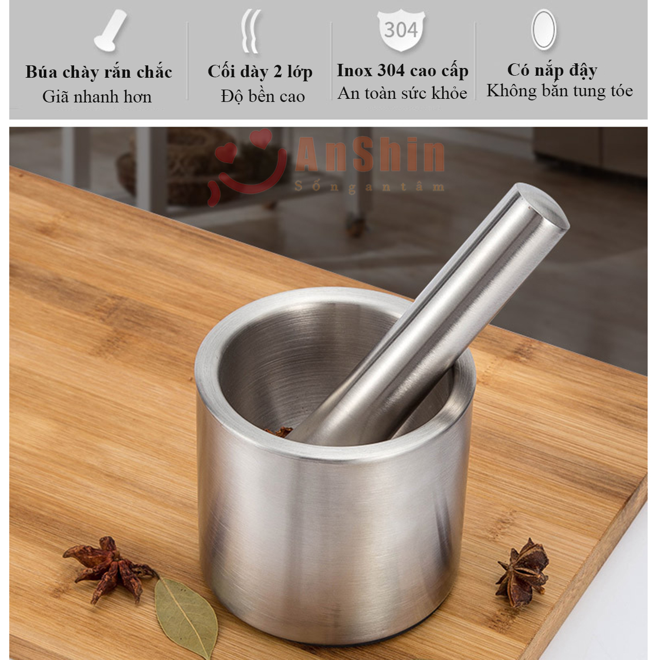 Bộ Chày Cối Bằng Inox 304