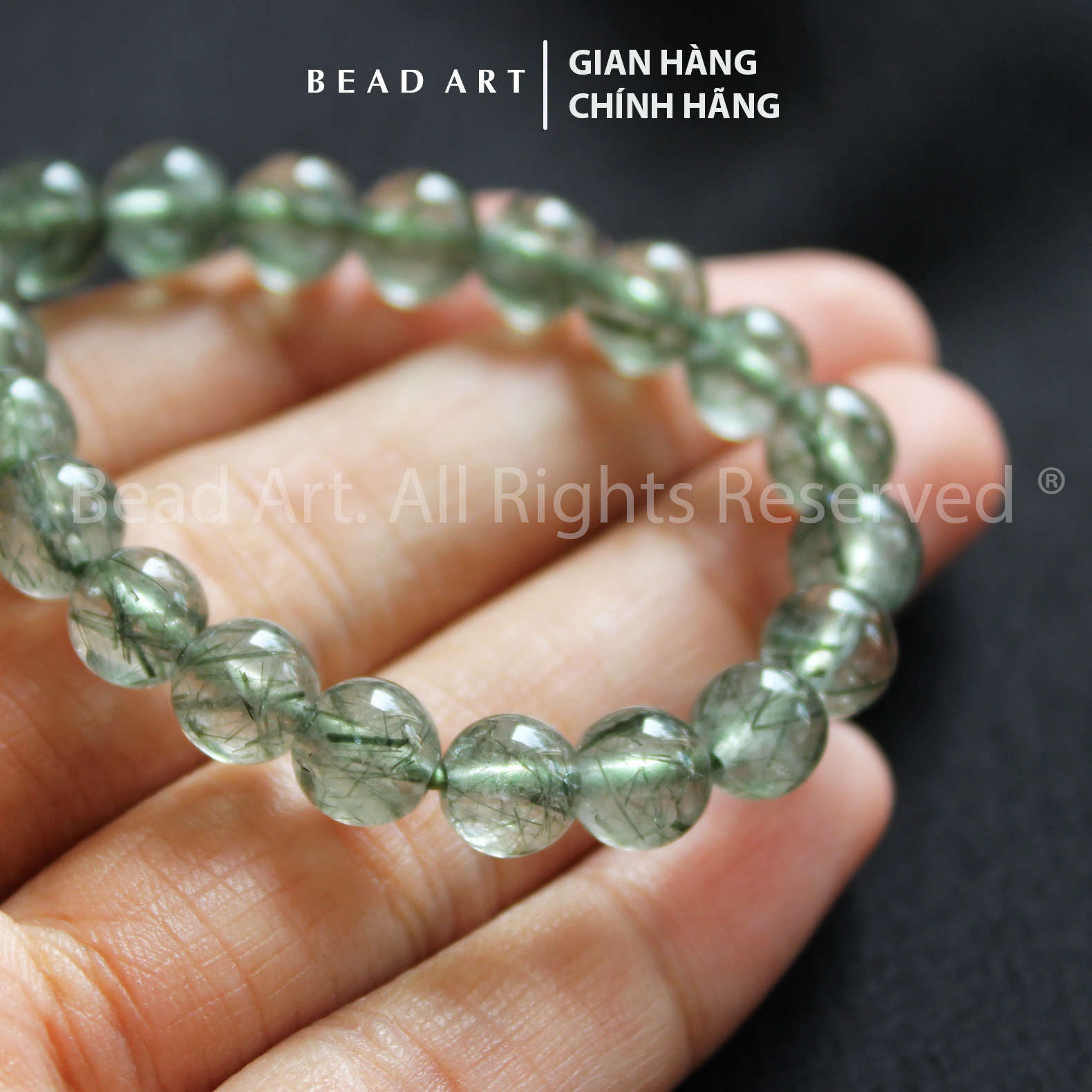 7mm đá thạch anh tóc xanh lá tự nhiên loại a, hoả, mộc, vòng tay phong thuỷ, chuỗi hạt, đá lẻ - bead art