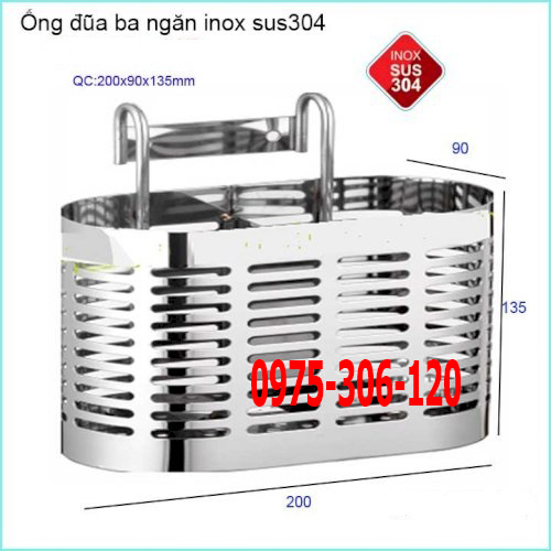 Ống Đựng Đũa Muỗng 3 NGĂN Bằng inox 304 OĐ5 CAO CẤP OVAN 3 Ngăn hàng đặt xưởng inox chuẩn chống han rỉ, hàng dày chắc chắn cầm nặng tay