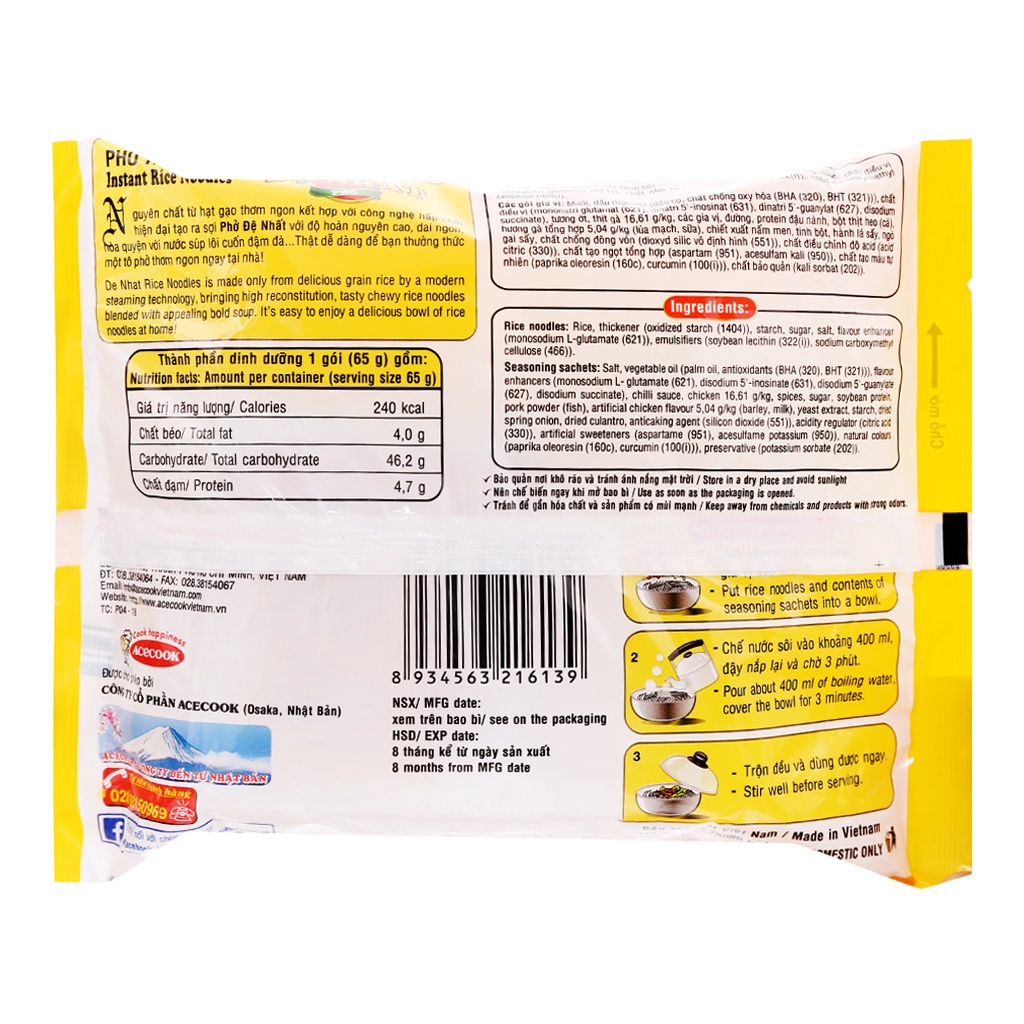 [HCM][Lốc 15 gói] Phở gà ăn liền Acecook Đệ Nhất 65g