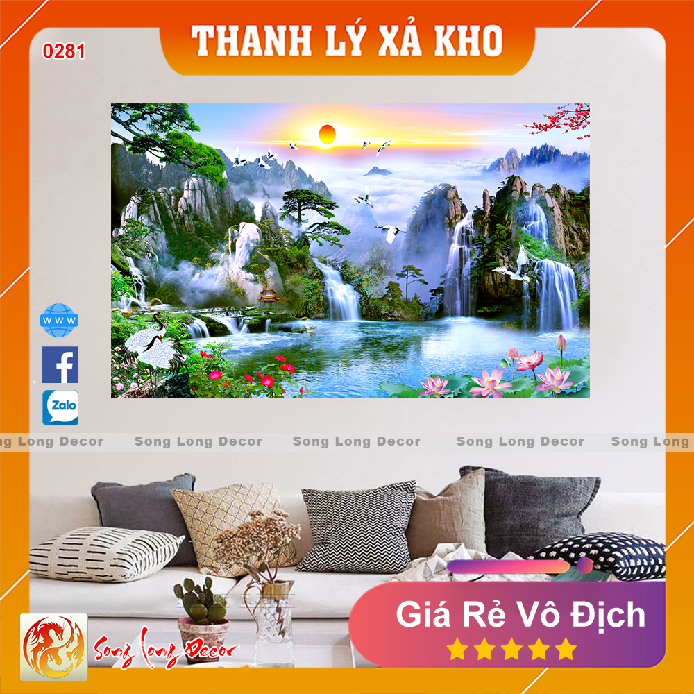 Tranh dán tường 3d Sơn Thủy Hữu Tình - Tranh 3D Phong Thủy- Giấy dán tường 3d - Song Long Decor - 0281
