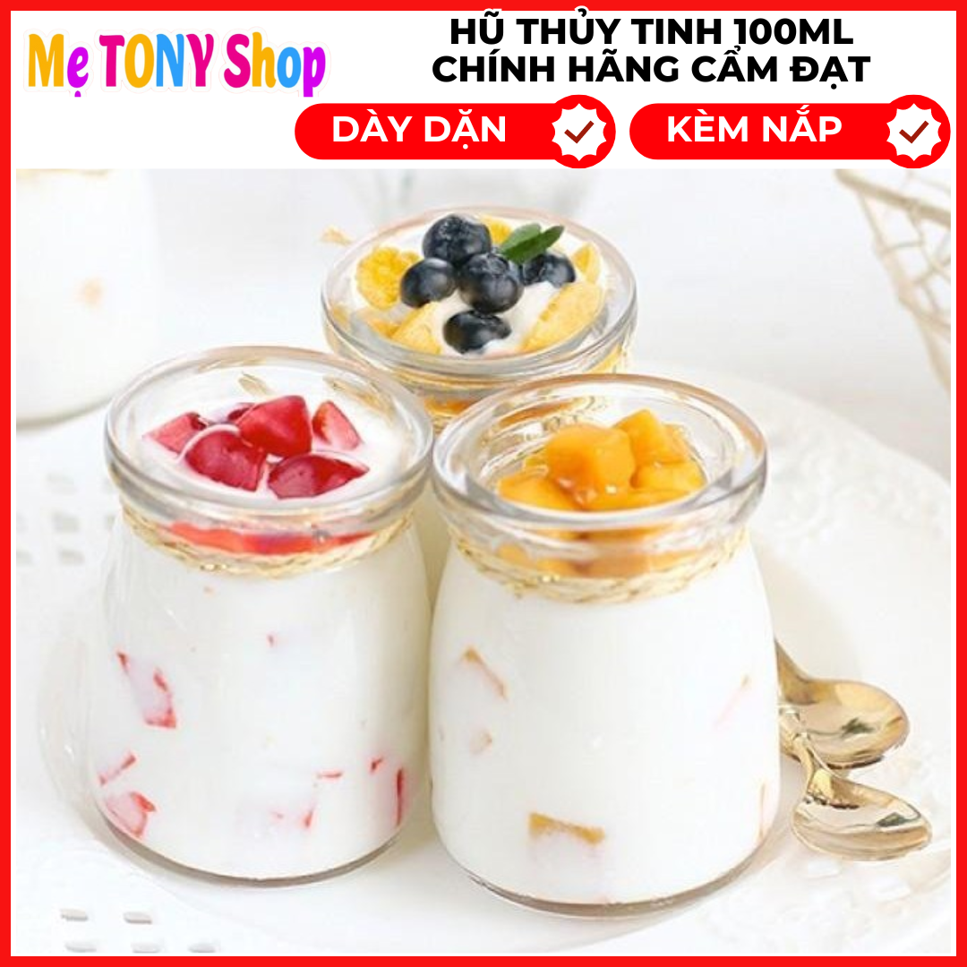 (Bao Hài Lòng) Bộ 12 Hũ Thủy Tinh CẨM ĐẠT Cao Cấp Có Nắp 100ml (làm sữa chua,yaourt,kem,bánh hoặc trữ sữa mẹ...)