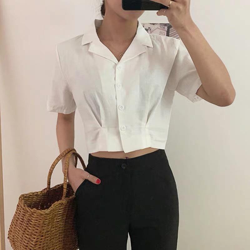Áo sơ mi croptop chiết eo xinh xắn. NU3031