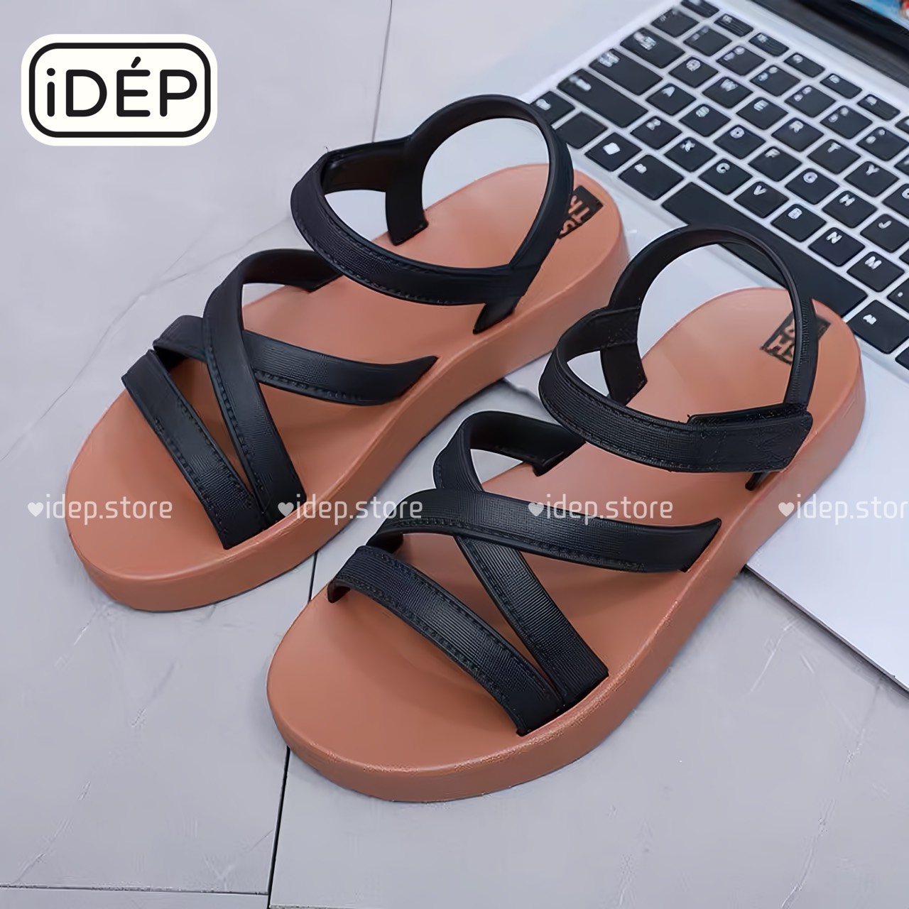 Giày sandal nữ nhựa dẻo quai chéo bản to Hapu đi mưa chống trơn siêu bền Idép- GL008