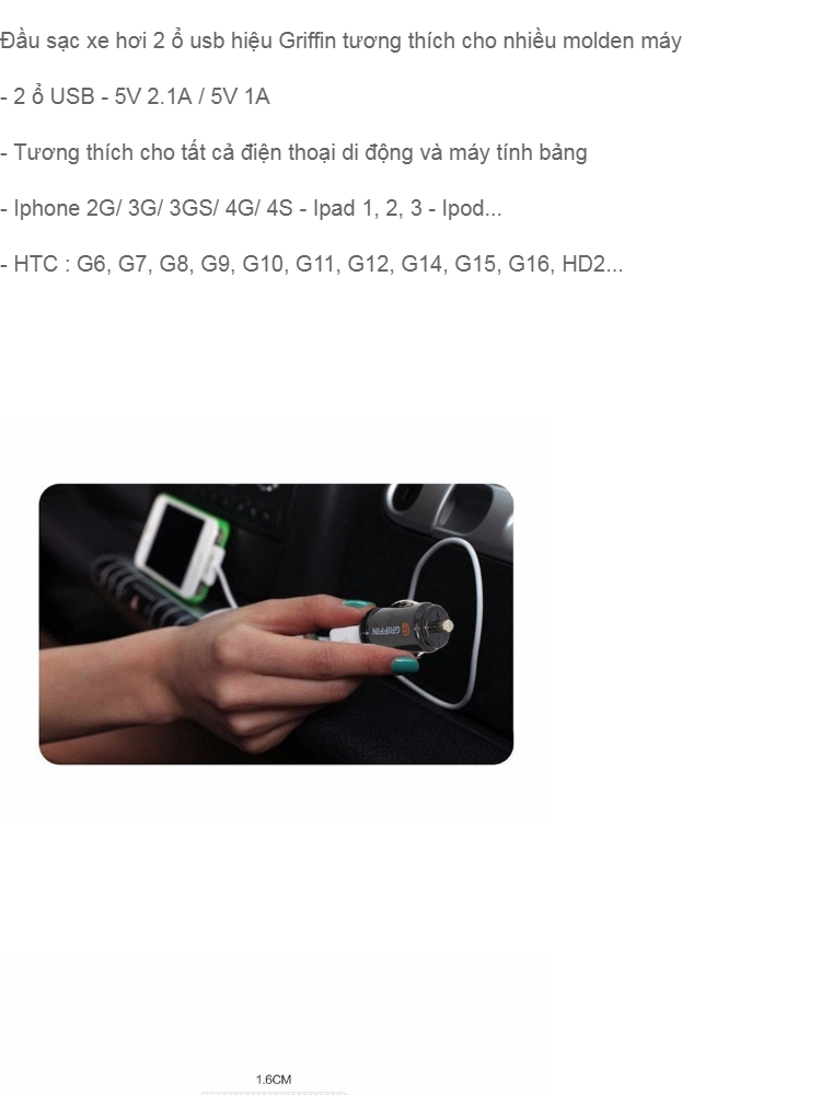 [HCM]Cốc sạc xe hơi GRIFFIN 2 cổng USB
