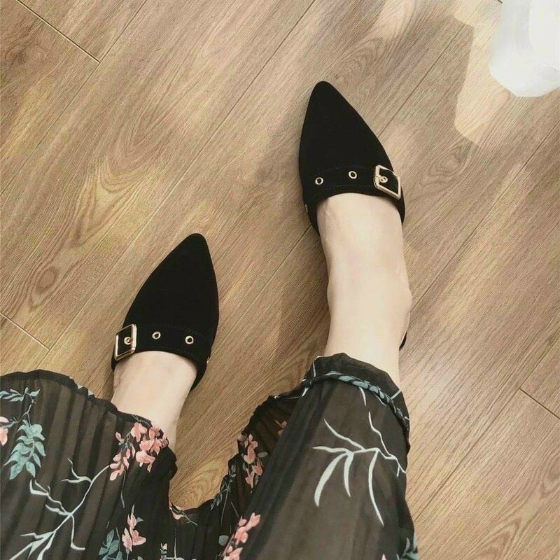 Dép sục nữ phối khuy cài gót 2cm cực êm