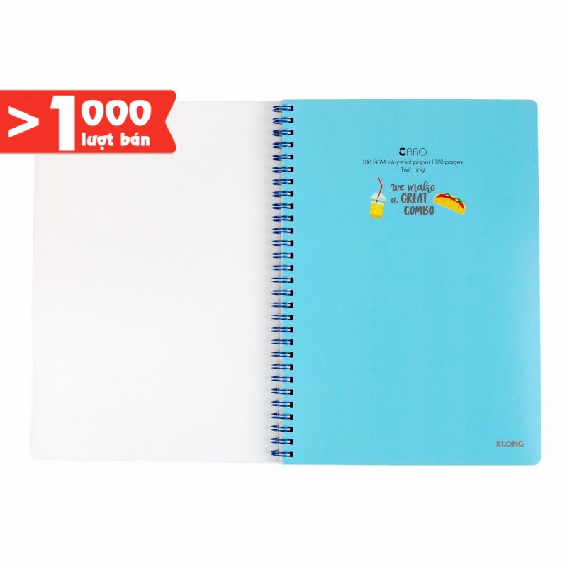 Vở Klong B5 120 trang caro MS 575 lò xo kép bìa nhựa - Sổ ô vuông caro Klong VPP KLONG