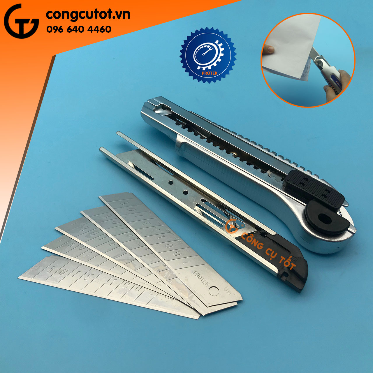 Dao rọc giấy Protek kèm 5 lưỡi dự phòng