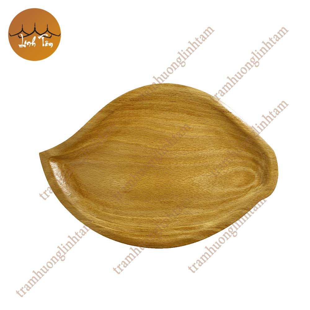 Đĩa gỗ tự nhiên nguyên khối màu sáng hình lá đựng trà bánh đồ ăn đĩa gỗ decor phụ kiện phòng ăn Decor Việt