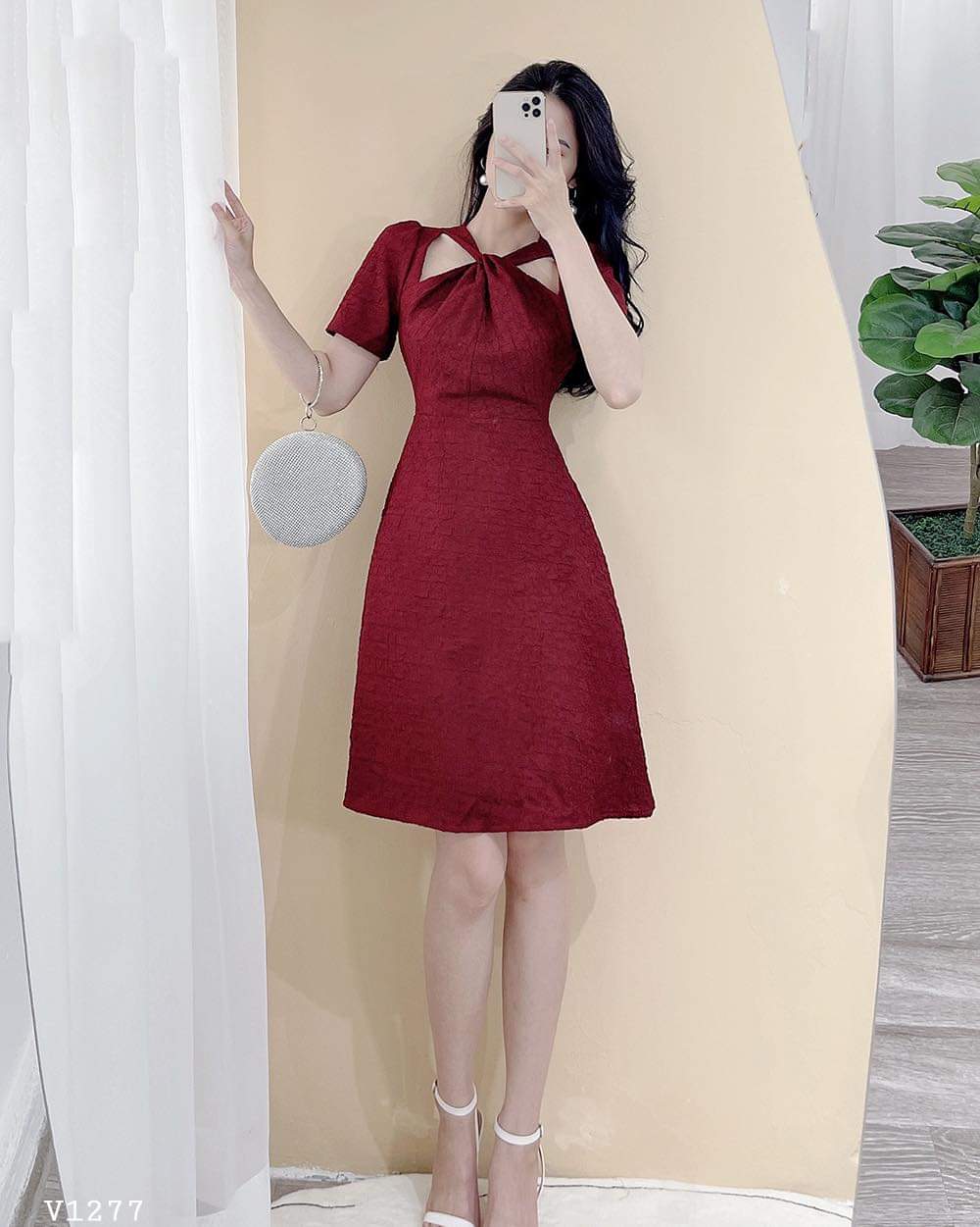 Đầm Xoắn Cổ Dáng Xòe Dài Siêu Xinh