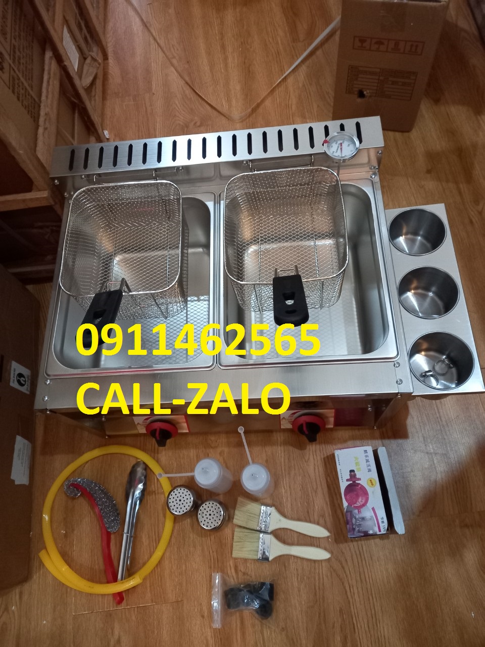 Bếp chiên nhúng dùng gas 12 lít đôi- hàng cao cấp-inox 100%-phụ kiện tặng kèm đầy đủ -bảo hành 1 năm(hàng có sẵn)