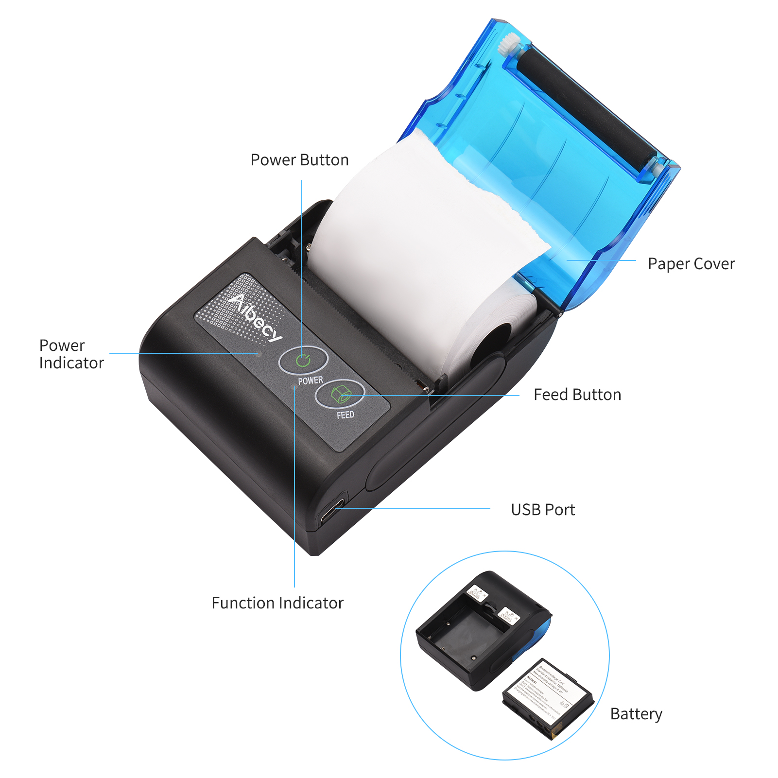 Aibecy Portable Thermal Printer Wireless USB Receipt Bill Ticket Printer with  58mm Print Paper Compatible with iOS Android Windows Fannlady