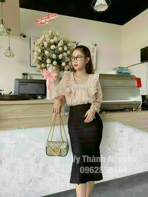 Áo Voan Cổ Vuông Phối Bèo Tiểu Thư TTSLA0537