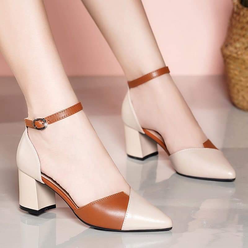[Hoàn Tiền 15%]giày sandal cao gót vuông 5p phối màu siêu đẹp 009