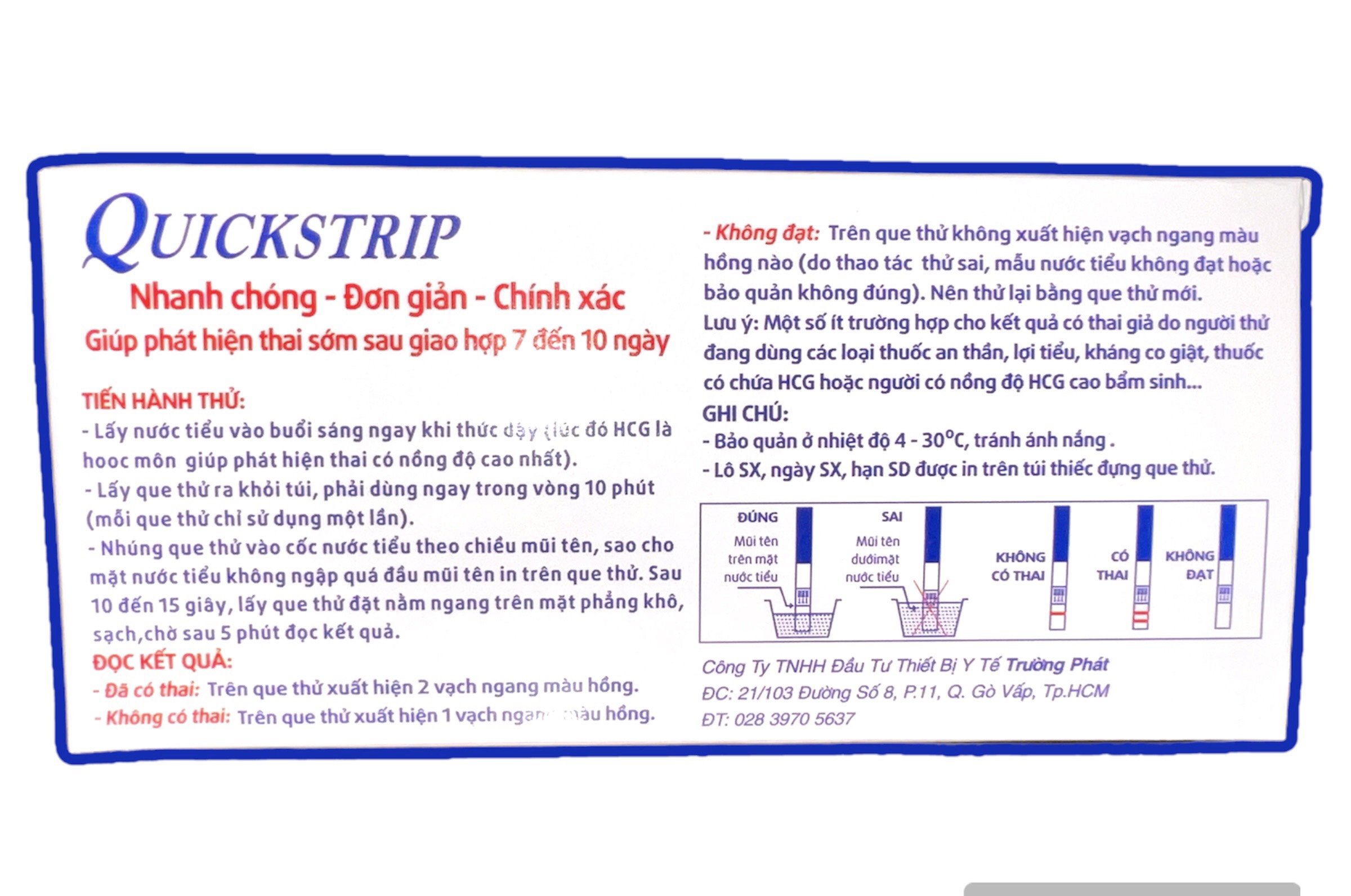 Que thử thai phát hiện sớm Quickstrip công nghệ USA