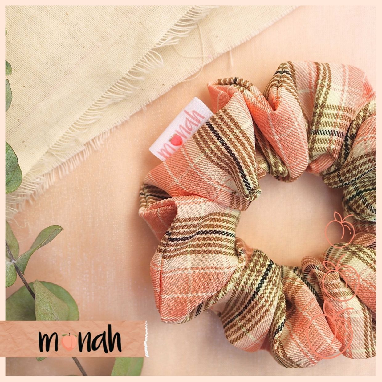[HCM]Dây buộc tóc cột tóc scrunchie caro lụa hồng trẻ trong phong cách nữ tính