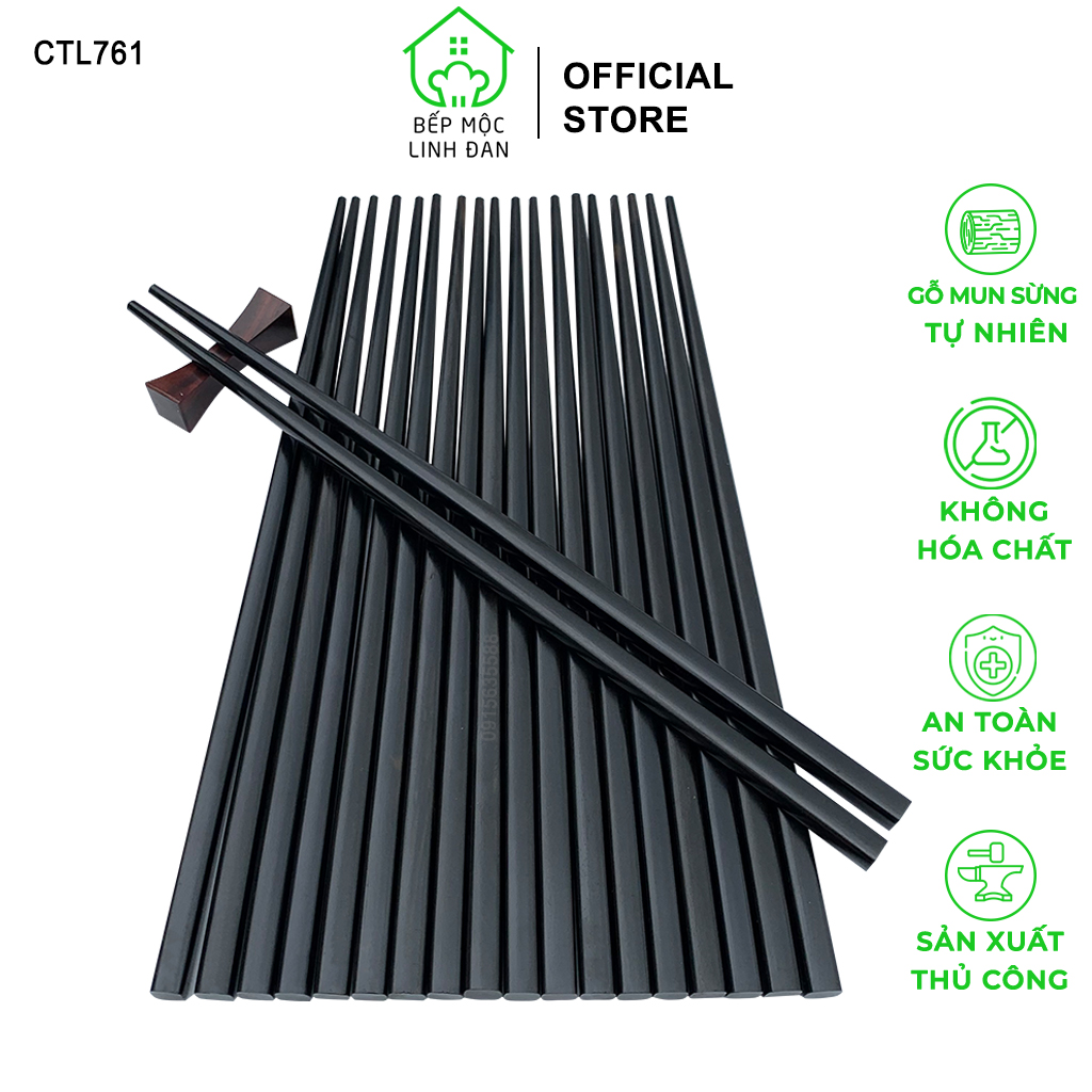Đũa nhật gỗ mun sừng tự nhiên cao cấp siêu sạch bộ 10 đôi