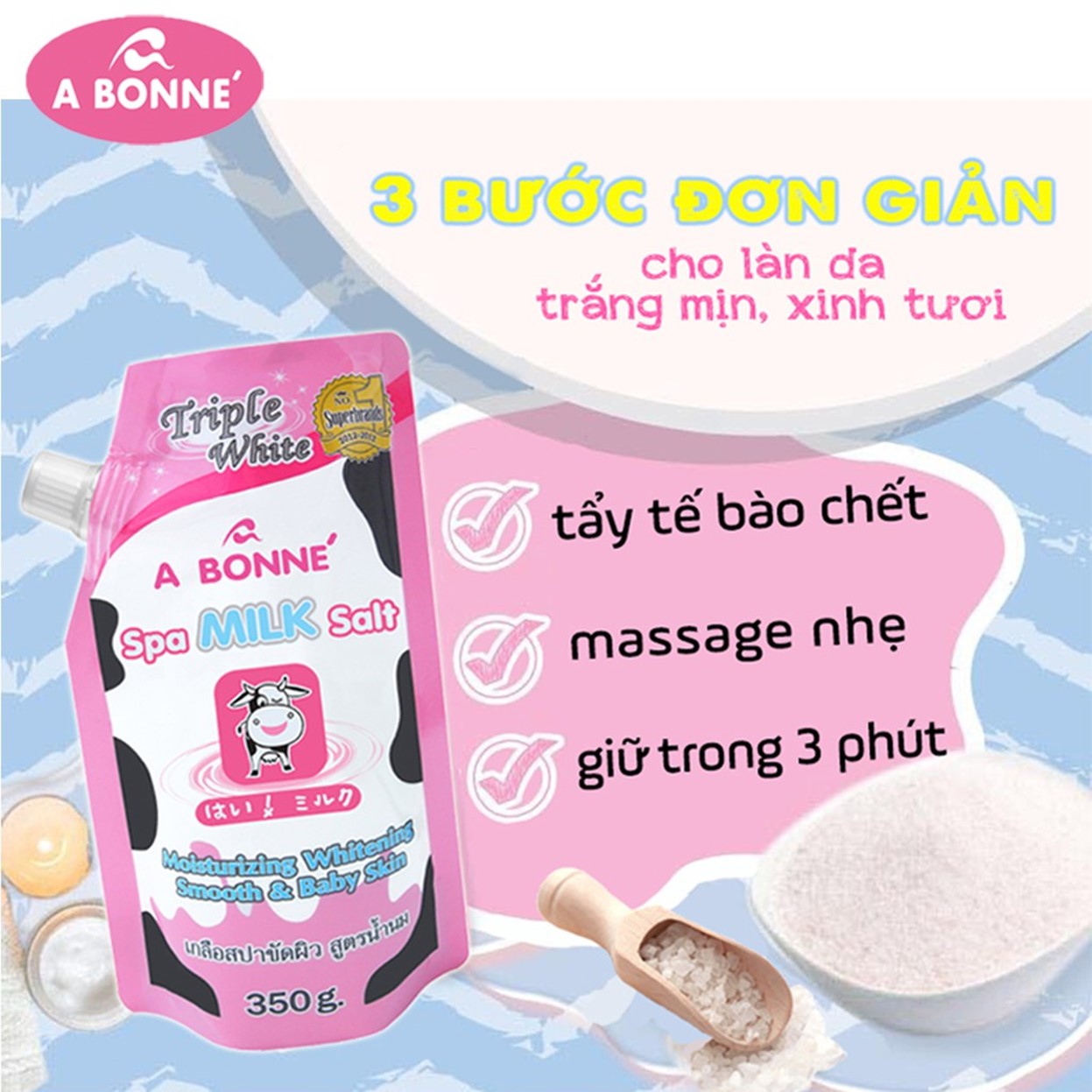 Muối Tắm Sữa Bò Tẩy Tế Bào Chết A Bonne Spa Milk Salt Thái Lan 350Gr Vitamin E Và Glycerin Tái Tạo Da Massage Và Làm Trắng